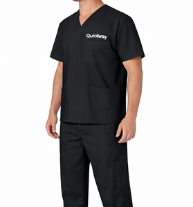 Ensemble de blouses d'hôpital unisexe, haut à col en V avec poches et pantalon assorti, vêtements de travail QuickWay - Product Image 4