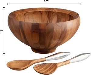 Luxury Acacia Wood Salad Bowl Set with Wooden Serving Spoon & Fork Large Natural Wooden Mixing Bowl for Salad Fruit <b>Pasta</b> - Product Image 6