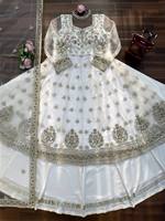 Robe ethnique haut de gamme en tissu filet doux avec broderie de fils et sequins, Lehenga en satin japonais de 3,5 m avec dentelle Gota Patti, Dupatta de 2,10 m, Salwar pour soirée