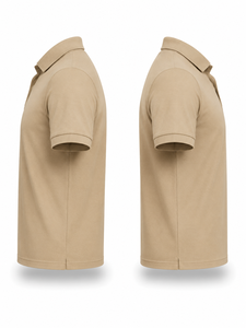 Camisa de Manga Corta para Hombre, Color Beige Sólido, Tejido Piqué de Poliéster/Algodón, Transpirable, Estilo Casual, Botones Bordados en la Parte Delantera, Logotipo Personalizado - Product Image 4
