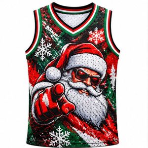 Camiseta sin mangas con cuello en V para hombre, diseño de Papá Noel con gafas de sol, transpirable, de malla, deportiva, de verano, con estampado de dibujos animados por sublimación - Product Image 1