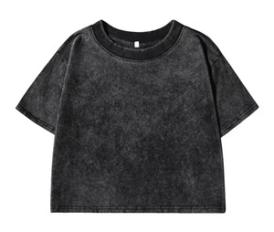 oversized acid wash t-shirt Summer Women's T-shirts Acid-washed Style Knitted Fabric Custom Logo crop <b>top</b> Women T Shirt - Product Image 1