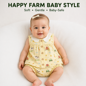 ชุดฤดูร้อนสำหรับเด็กแรกเกิด Happy Farm ผ้าฝ้าย 100% เสื้อแขนกุดและกางเกงขาสั้น คอระบายลายการ์ตูน ระบายอากาศได้ดี ปลอดภัยสำหรับเด็ก - Product Image 6