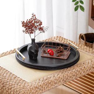 Beaded Solid Pine Wood <b>Round</b> Coffee Table <b>Tray</b> Wooden <b>Serving</b> <b>Tray</b> with Handles Farmhouse Decorative <b>Tray</b> for Kitchen & Home Use - Product Image 2