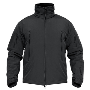 Men's <b>Black</b> Hooded Fleece <b>Jacket</b> Waterproof Breathable Windproof Zipper Closure Streetwear Style Winter Outdoor Soft Shell Front - Product Image 1