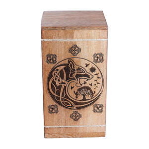 Factory Manufacturer Wolf Engraved Mango Wood Urns <b>for</b> Human, <b>Pet</b> <b>Ashes</b> Custom Design Wooden Urn <b>for</b> <b>Ashes</b> and Gifts Use - Product Image 2