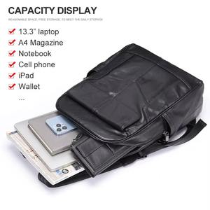 Sac à dos en cuir véritable noir pour hommes, sac pour ordinateur portable de 7 pouces, sac à dos de voyage, sac à dos décontracté pour le travail et les affaires - Product Image 3