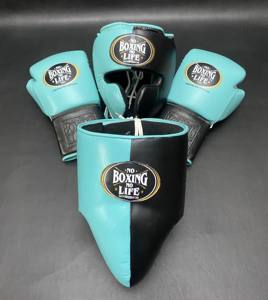 Ensemble personnalisable No Boxing No Life : Gants de boxe et protège-mains en cuir de vachette de haute qualité, rembourrage 4 couches, respirant, à lacets - Product Image 1