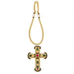 14K Gold Plated Christian Cross Pearl Choker Necklace-Snake Chain - Product Image 2