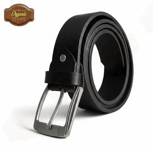 Cinturón de cuero negro de grano completo 100% puro, sin desgaste ni grietas, ideal para pantalones de vestir, vaqueros y ropa de oficina. - Product Image 4