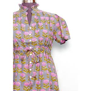 Women Floral Print Short <b>Dress</b> Boho Chic Summer Midi <b>Dress</b> Casual Beach Vacation Outfit Lightweight Party Wear 100% Cotton - Product Image 3