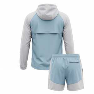 Conjunto deportivo de sudadera con capucha y cremallera y pantalones cortos para hombre, personalizado de fábrica, ligero, transpirable, para fitness al aire libre. - Product Image 2
