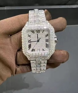 Montre unisexe de luxe carrée en acier inoxydable 36 mm, cadran saphir incrusté de diamants, mouvement à quartz analogique, fermoir pliant - Product Image 1