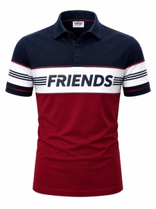 Polo de Manga Corta para Hombre, Rojo, Azul Marino, Blanco, con Estampado de Letras, Informal, Transpirable, de Tela de Algodón - Product Image 1