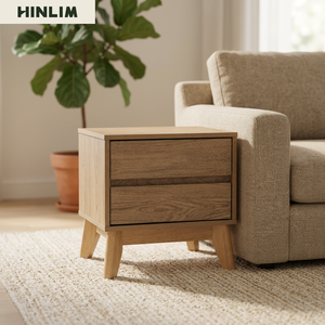 Scandinavian Modern Solid Wood Nightstand with 2 <b>Drawers</b> for <b>Small</b> Bedroom Spaces - Product Image 1