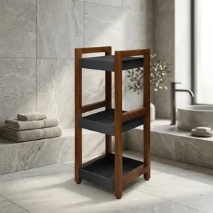 Étagère de rangement en bois noir minimaliste à 3 niveaux pour salle de bain, design gain de place - Product Image 6