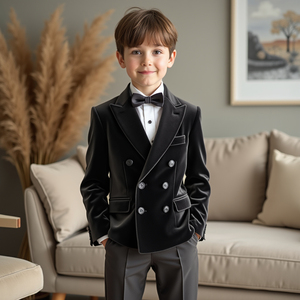 Boys Burgundy Velvet Double Breasted Tuxedo Suit | <b>Kids</b> Wedding Suit | <b>Ring</b> Bearer Formal Blazer Set | Custom Made - Product Image 4