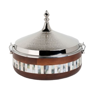 Plat de service en bois pour aliments chauds, cocotte en acier inoxydable avec incrustations de nacre, chauffe-plats, plat de présentation pour buffet - Product Image 1