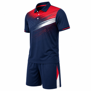 ชุดเสื้อและกางเกงเทนนิสพิมพ์ลายแบบซับลิเมชั่นสำหรับผู้ชาย สีกรมท่า แดง ขาว ไล่เฉดสี ระบายเหงื่อได้ดี เหมาะสำหรับเล่นกีฬาในฤดูร้อน - Product Image 5