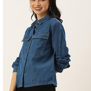 Camisas de Mezclilla Elegantes para Mujer, Algodón Orgánico de Alta Calidad, Corte Casual, Transpirable, Sexy, Camisas de Mezclilla Suave - Product Image 3