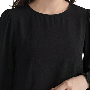 Women's Korean Solid <b>Long</b> Sleeve Blouse Neck Smocked Waist Cuffs Elegant Loose Fit Casual Office Wear Fashion <b>Top</b> - Product Image 6