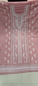 "Elégant costume étoile georgette non cousu avec pierres Zarkan, travail de séquence, Dupatta lourd et intérieur et bas français" - Product Image 4