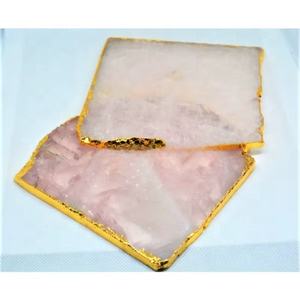 Sous-verres carrés en quartz rose naturel avec bord doré, écologiques, pierres de Feng Shui et Reiki, décoration intérieure, vente en gros - Product Image 3