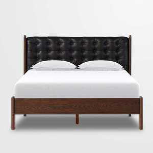 Luxury Upholstered Wooden <b>Bed</b> <b>Frame</b> with Tufted Headboard – Modern King/<b>Queen</b> <b>Size</b> <b>Bed</b> for Bedroom - Product Image 1