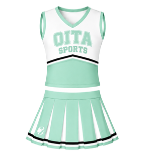 Ensemble d'uniforme de cheerleading vert menthe, haut sans manches à col en V, jupe plissée, pour équipe sportive, performance de danse, entraînement et compétition - Product Image 1