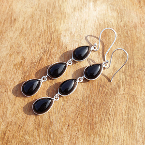 <b>Black</b> Diamond Teardrop Bezel Setting Triple Drop <b>Earrings</b> Women Handmade Silver Plated Brass Bohemian Designer Statement Gift - Product Image 3