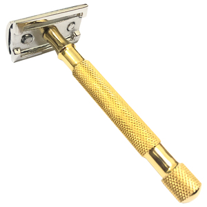 Rasoir de sécurité à double tranchant à faible MOQ, manche doré, lame en acier inoxydable, pour rasage humide masculin, usage professionnel, fournisseur OEM - Product Image 1