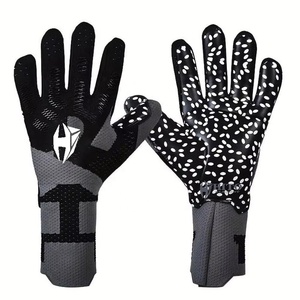 Gants de gardien de but de football en tricot noir et gris, design personnalisé de qualité supérieure, latex allemand 4 mm, sangle élastique, roulement négatif. - Product Image 4