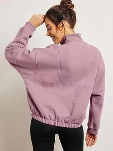 Sweat-shirt décontracté pour femme avec demi-fermeture éclair, col montant, manches longues, couleur unie et poche, idéal pour l'automne - Product Image 4