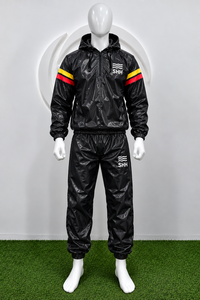 Custom <b>Black</b> Hooded Sauna Suit Men’s Shiny Sweat Tracksuit Half Zip Pullover Jacket Pants <b>Set</b> Thermal <b>Gym</b> Training Fitness Wear - Product Image 5