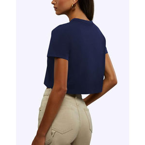 High Quality Custom Women's Drop Shoulder <b>Crop</b> <b>Top</b> Breathable Jersey <b>Silk</b>/Cotton Logo Print Crewneck T-Shirt For Women - Product Image 4