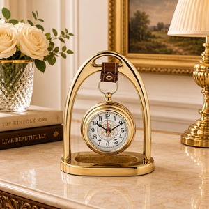 Reloj de Escritorio Moderno de Latón, Forma Circular, Movimiento de Cuarzo, Silencioso, Sin Tictac, con Sonido de Campana a las Horas, Funciona con Batería - Product Image 1