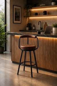 Tabouret de bar moderne et écologique en métal avec structure métallique, design minimaliste, mobilier d'îlot de cuisine, siège stable à hauteur de comptoir - Product Image 2