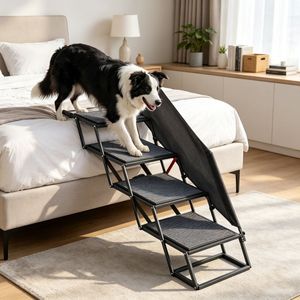 Scala per Animali Domestici Regolabile in Altezza, Moderna per Interni/Esterni, con Motivo Animale alla Moda, in Tessuto Lavabile e Schiuma, per Gatti, Soggiorno e Camera da Letto - Product Image 4