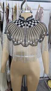 Cape d'épaule de luxe en polyester à franges perlées argentées pour adulte - Boléro de soirée et Chandni de fête brodés à la main Export ODM - Product Image 2