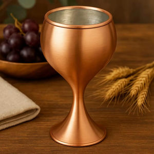 Copa de vino básica con tallo de cobre, perfecta para servir cócteles, vinos y bebidas en clubes, bares y fiestas, hecha a mano en India. - Product Image 1