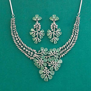 Handmade Jewellery Wholesalers in India American Diamond Classic <b>Necklace</b> with Rhodium Plating 444660 - Product Image 4