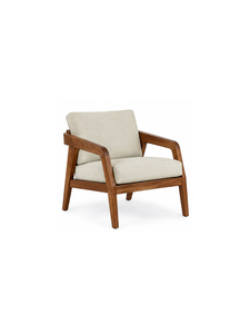 Chaise de salle à manger moderne, fauteuil rembourré, structure en bois massif, tissu beige, design mid-century, chaise de salon - Product Image 3