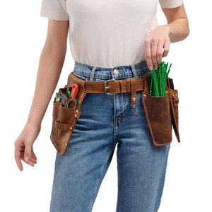 Cinturón de herramientas de floristería de cuero premium hecho a mano, organizador de jardinería ajustable, multibolsillos, resistente, con logotipo personalizado, precio asequible - Product Image 1