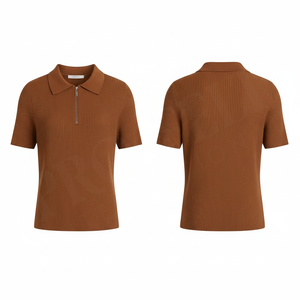 Polo en maille côtelée 100 % polyester de haute qualité, manches courtes, col zippé, coupe ajustée, décontracté, été, doux, extensible, respirant - Product Image 5