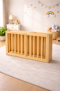Parque de juegos de madera para bebés, centro de actividades, área de juegos portátil con tamaño y forma ajustables, valla para bebés con puerta para uso en interiores - Product Image 2
