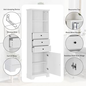 Armadio Alto in MDF Bianco con 3 Cassetti Regolabili per Bagno, Cucina e Soggiorno, Verniciato - Product Image 6
