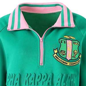 AKA <b>Quarter</b> <b>Zip</b> <b>Sweatshirt</b> Unisex Green Premium Fleece <b>Quarter</b> <b>Zip</b> Pullover Casual Sportswear Green Color - Product Image 4