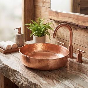 Lavabo de Cobre Redondo Martillado para Encimera, Lavabo Metálico Contemporáneo, Diseño Duradero - Product Image 4