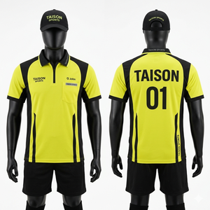 Maillot d'arbitre en polyester premium 180 GSM, jaune et vert avec panneaux rayés, évacuation de l'humidité, logo personnalisé par sublimation - Product Image 2