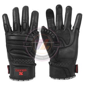 Gants de moto en cuir de vachette de qualité supérieure, à doigts complets, respirants, rembourrés, noirs, classiques, pour la conduite sur route et en tourisme - Product Image 6
